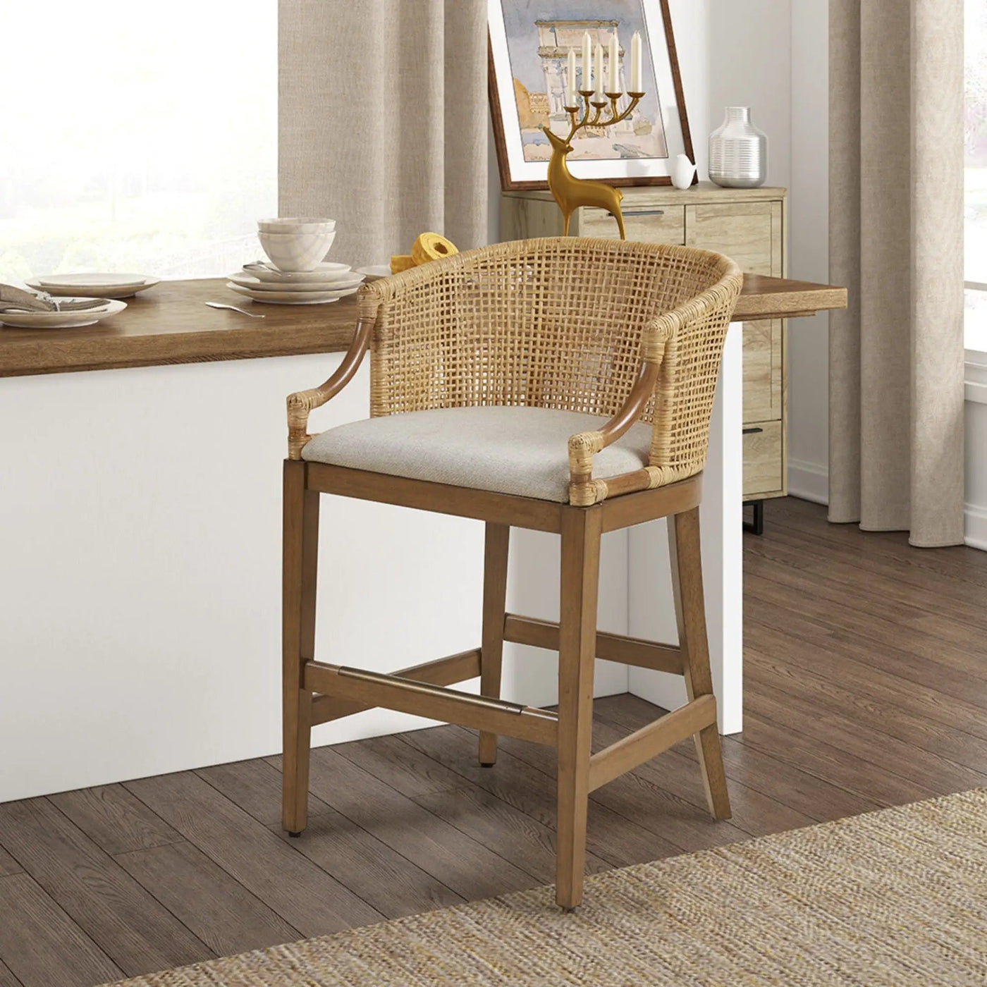 Casual Handcrafted Rattan Counter Stool by HouseOfZazla