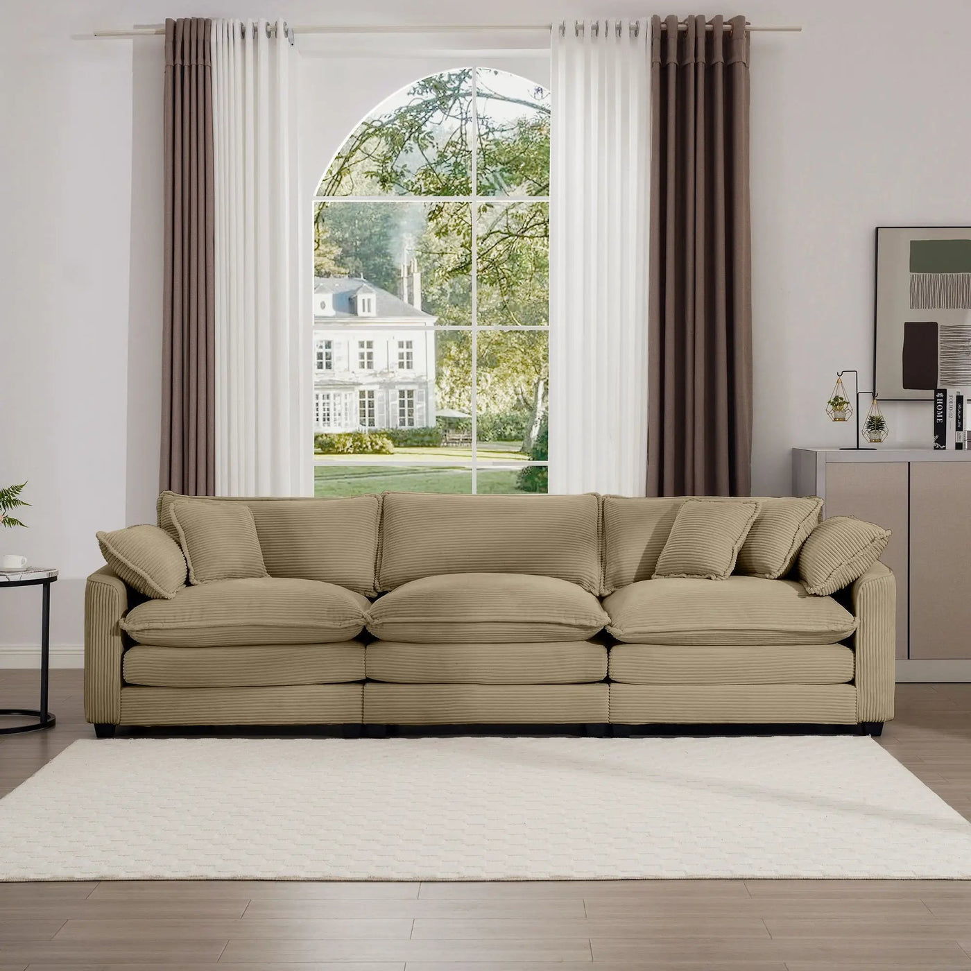 Mid-Century Modern 3 Seater Sectional Sofa With Arm And Throw Pillows by HouseOfZazla