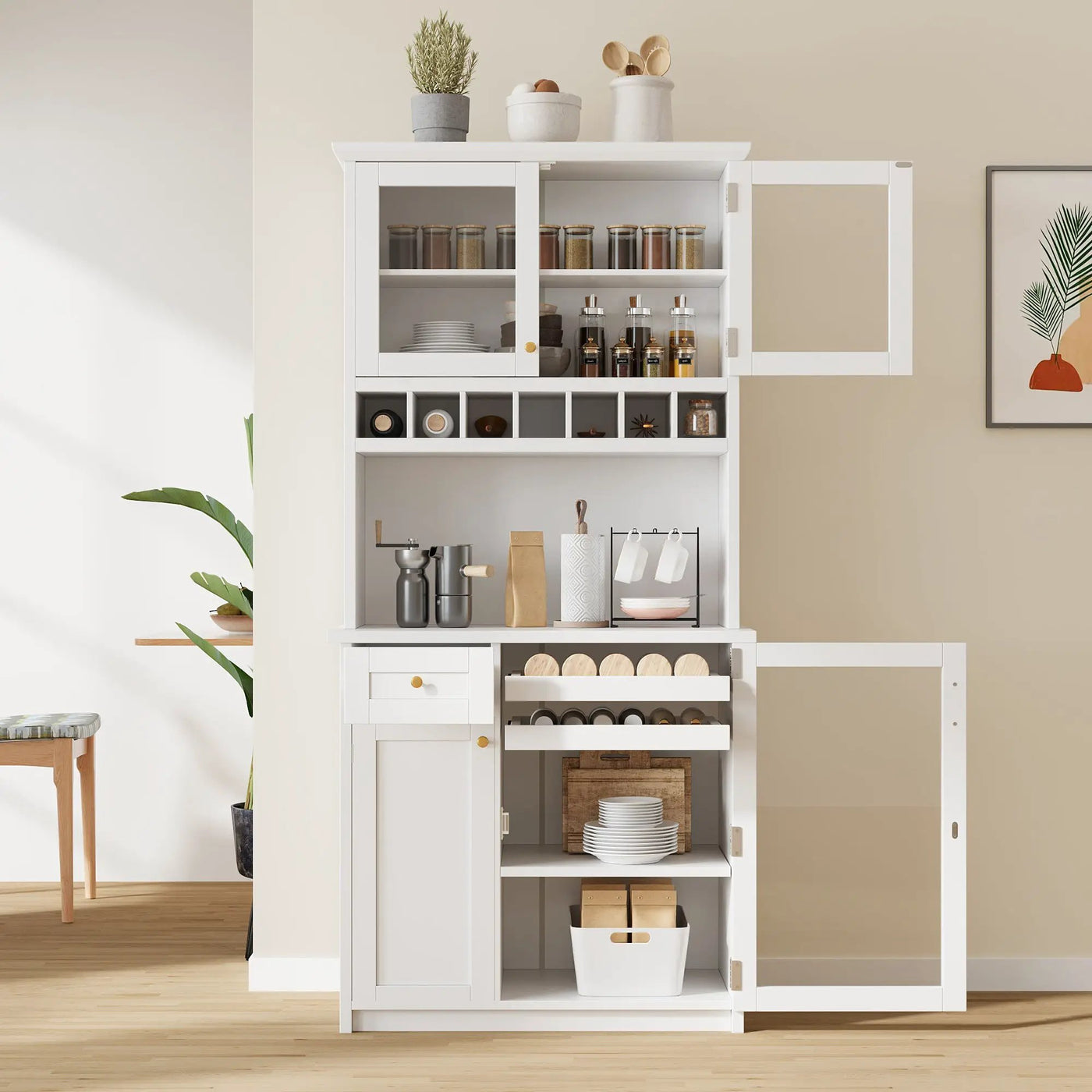 TOPMAX Farmhouse Freestanding Buffet with Hutch by HouseOfZazla