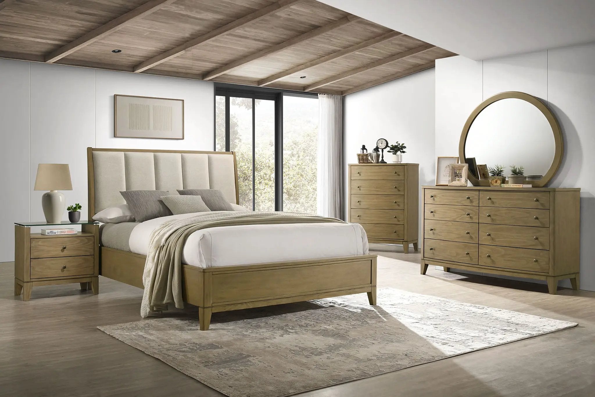 Granada Upholstered Queen Panel Bed Natural Pine by Unique Piece Furniture