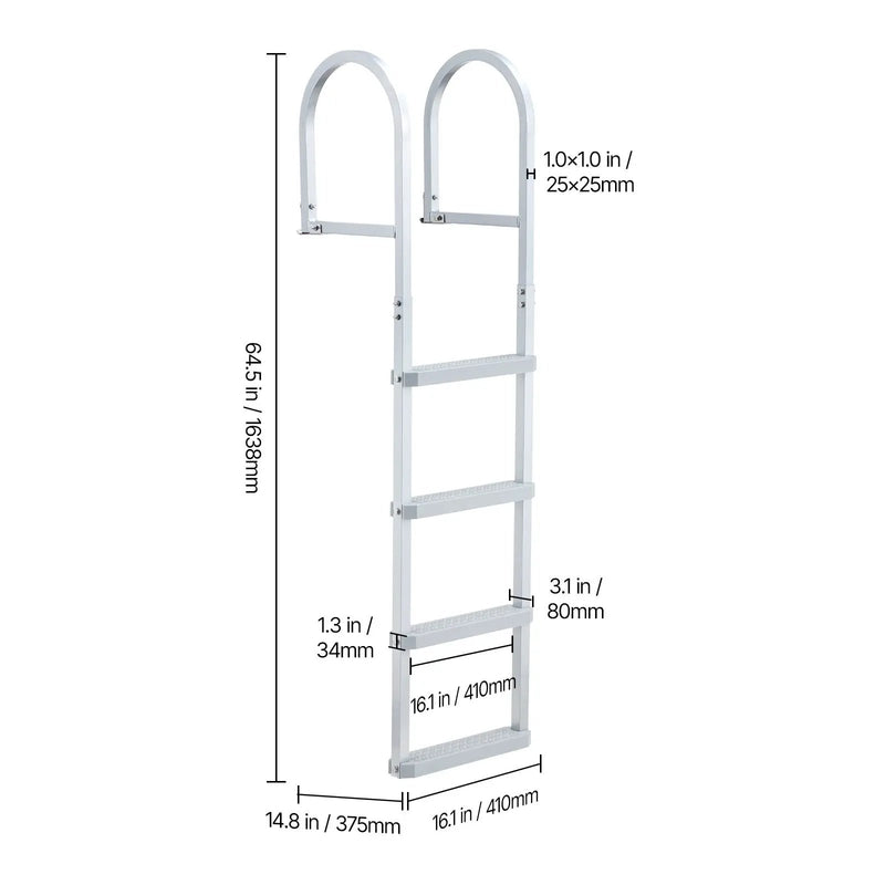 Removable Dock Ladder, 4 Steps, Aluminum Alloy Pontoon Boat Swim Ladder by HouseOfZazla