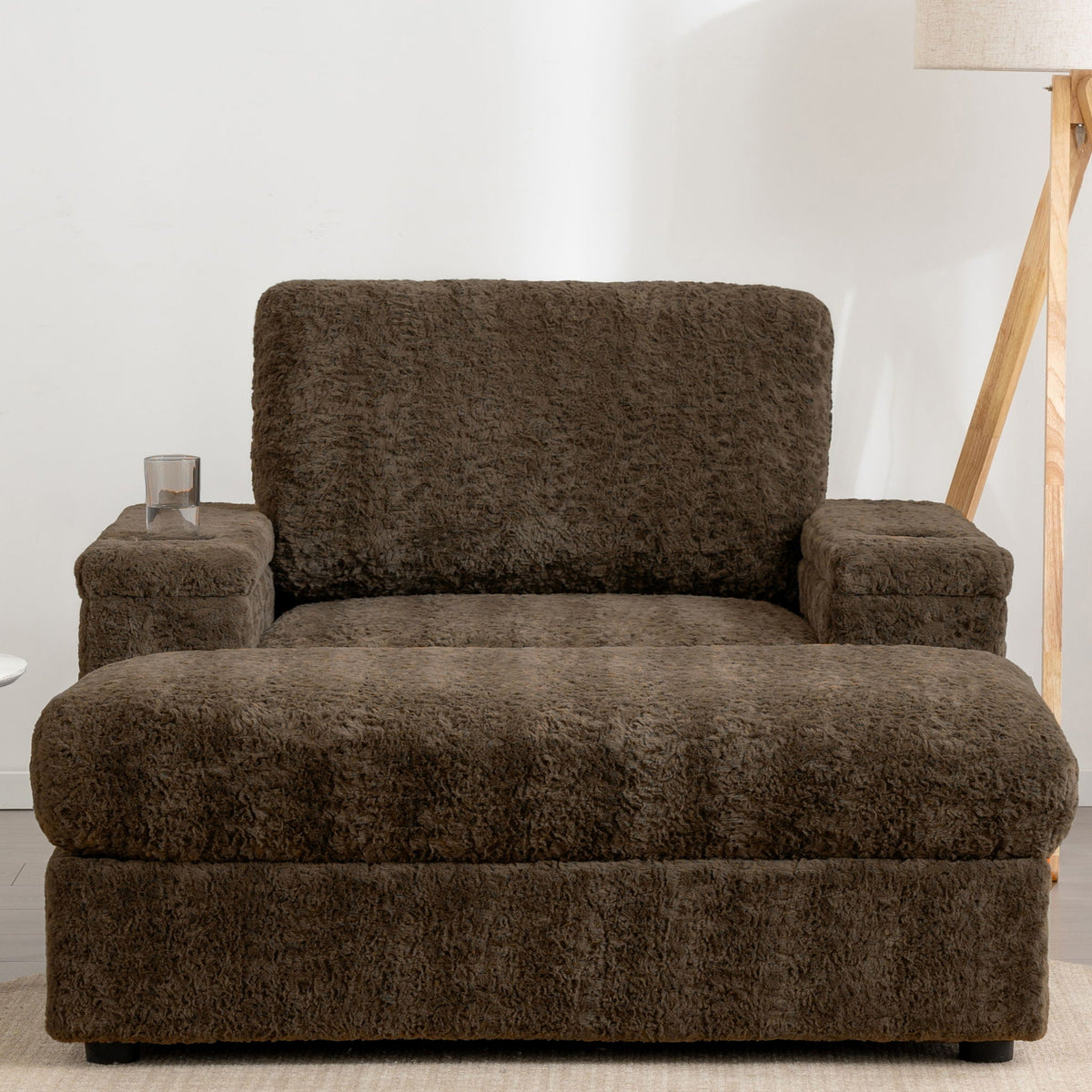 Oversized Chaise Lounge Indoor Rabbit Fur Sofa Bed With Storage Ottoman And Armrests Cup Holders With Deep Seat, photo 25 of 28