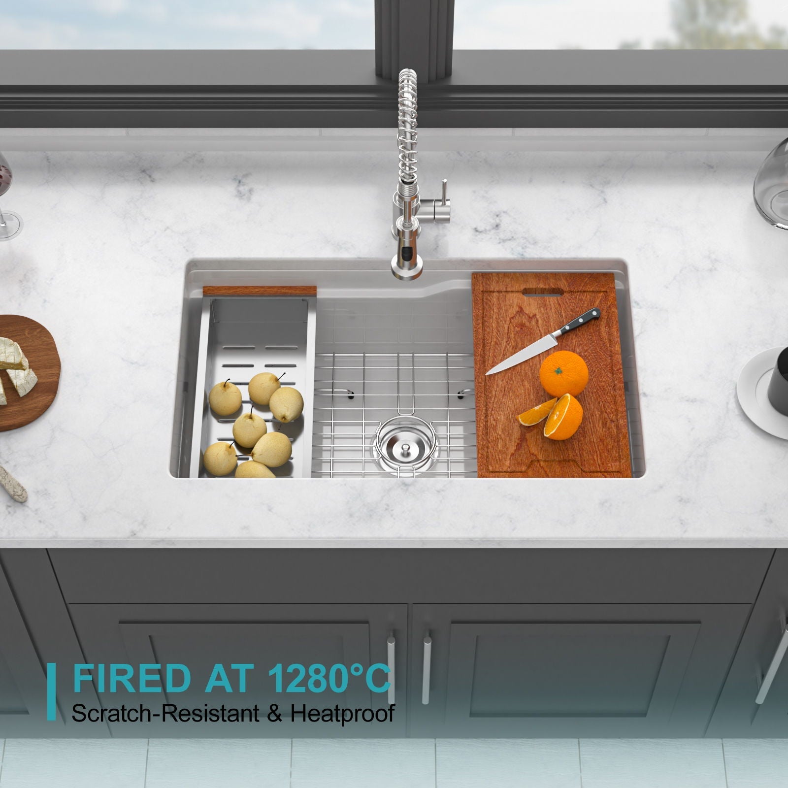 Undermount Workstation Single Bowl Porcelain Ceramic Kitchen Sink by HouseOfZazla