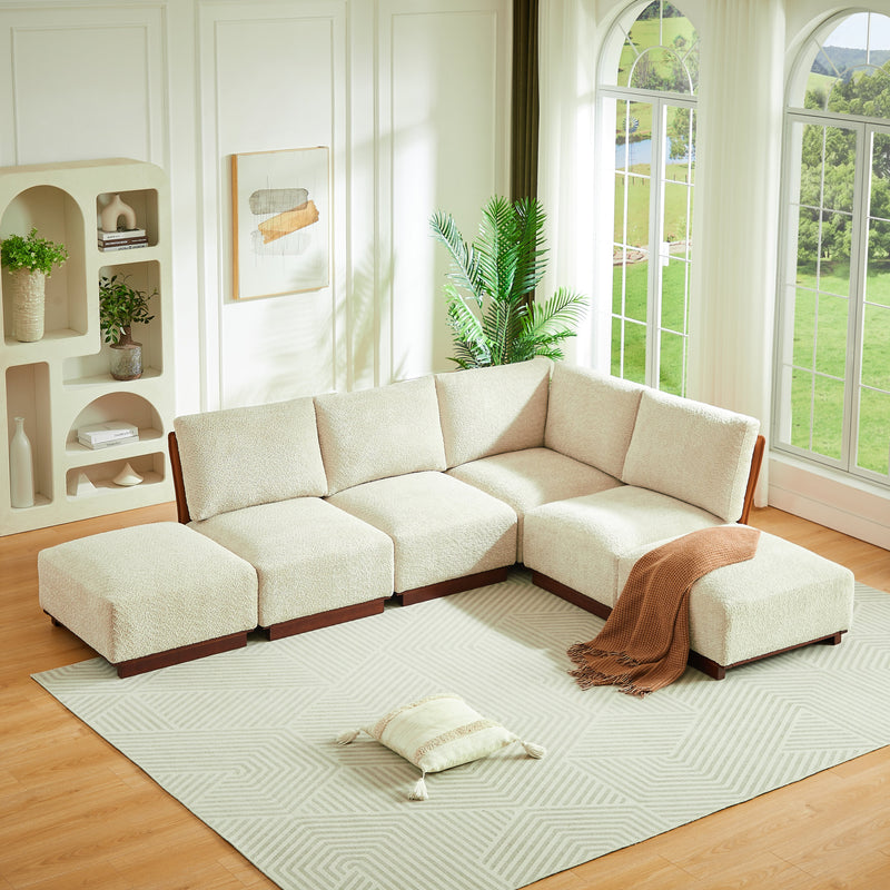 Velora 116 in. 6-Piece L Shaped Boucle Modular Sectional Sofa - Sesame