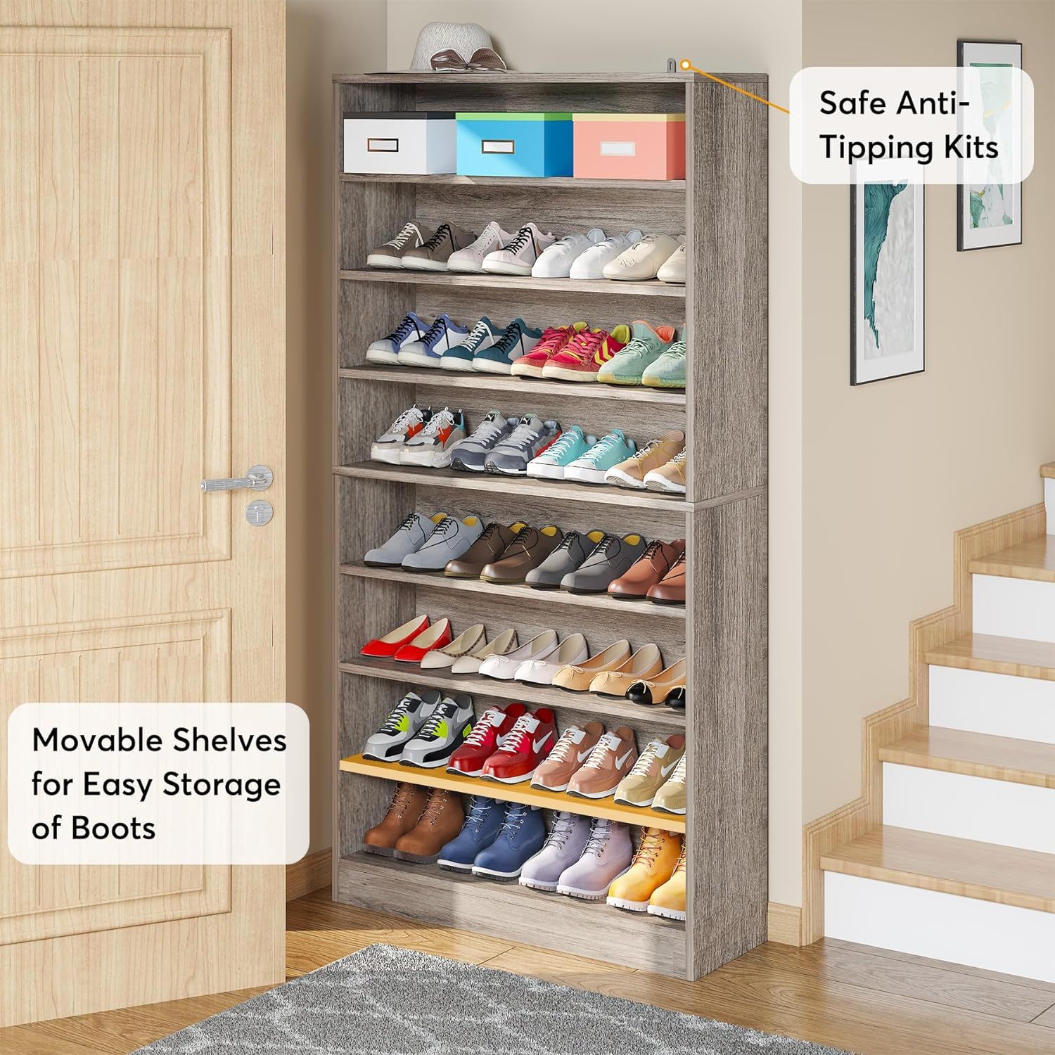 9 Tier Freestanding Shoe Cabinet, With Open Design by HouseOfZazla