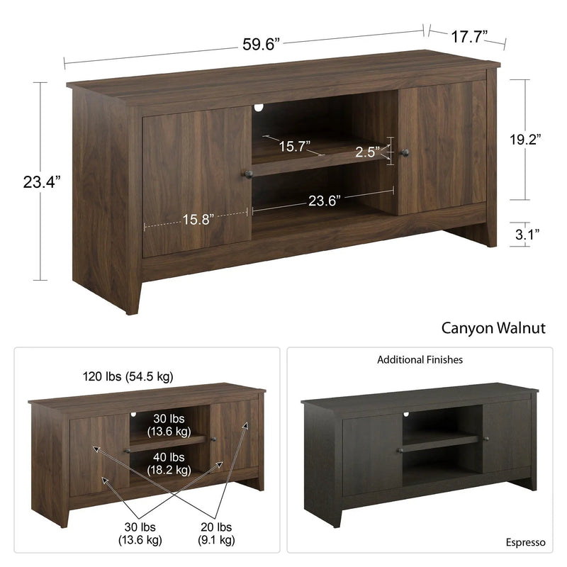 TV Stand For TVs Up To 65" With Open Shelves And Storage Cabinets - Walnut by Unique Piece Furniture