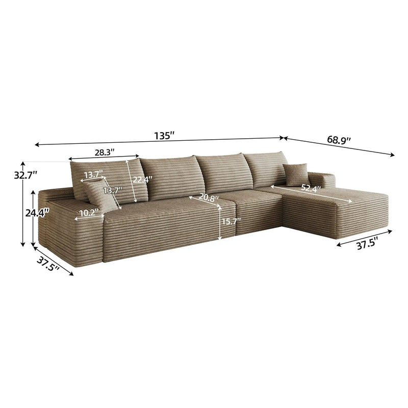 134" Cloud Sectional Couch with L-Shaped Chaise by HouseOfZazla