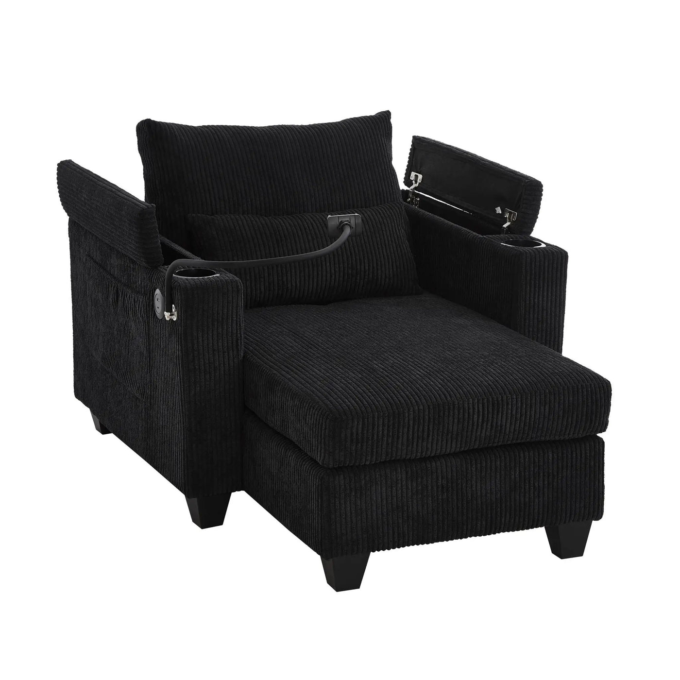 Convertible Chaise Lounge Sofa Chair With USB Ports, Cup Holders, Phone Holder And Storage by HouseOfZazla
