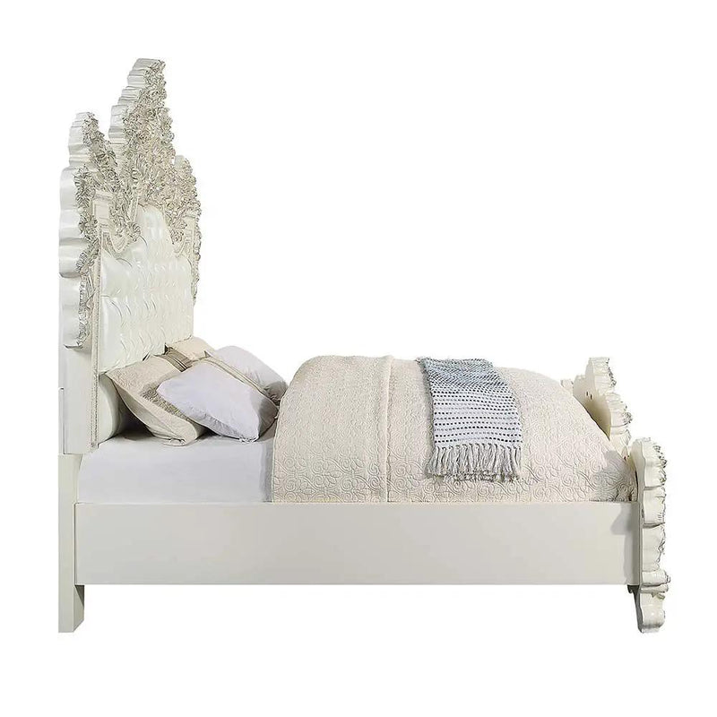 Adara - Eastern King Bed - Pearl White Synthetic Leather & Antique White by Unique Piece Furniture