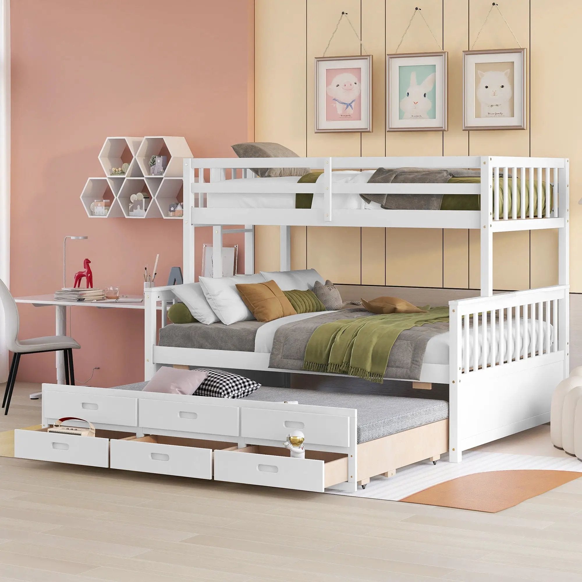 Bunk Bed With Twin Size Trundle And Drawers by Unique Piece Furniture