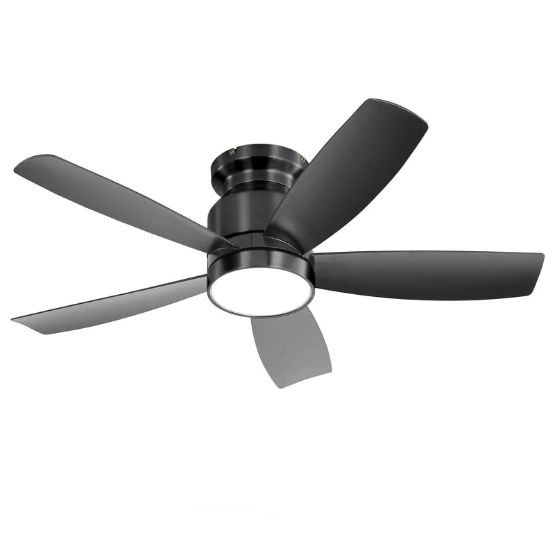 Flush Mount Ceiling Fan With 18W LED Light And Remote Control Blades - Black by Unique Piece Furniture
