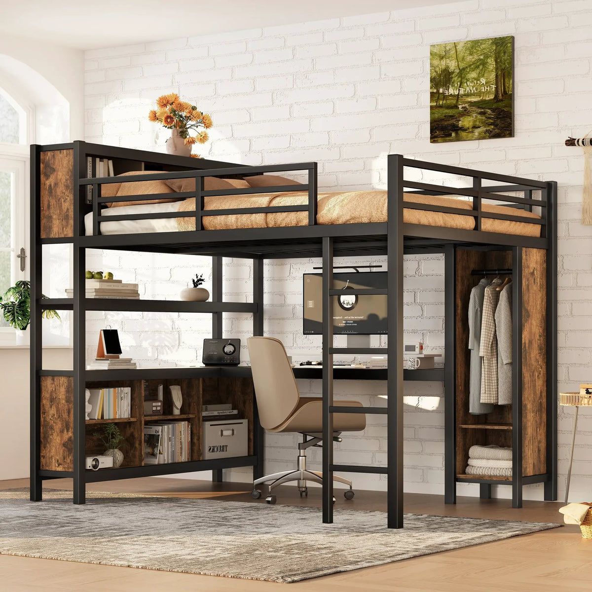 Metal Loft Bed with Wardrobe and L-Shaped Desk by HouseOfZazla