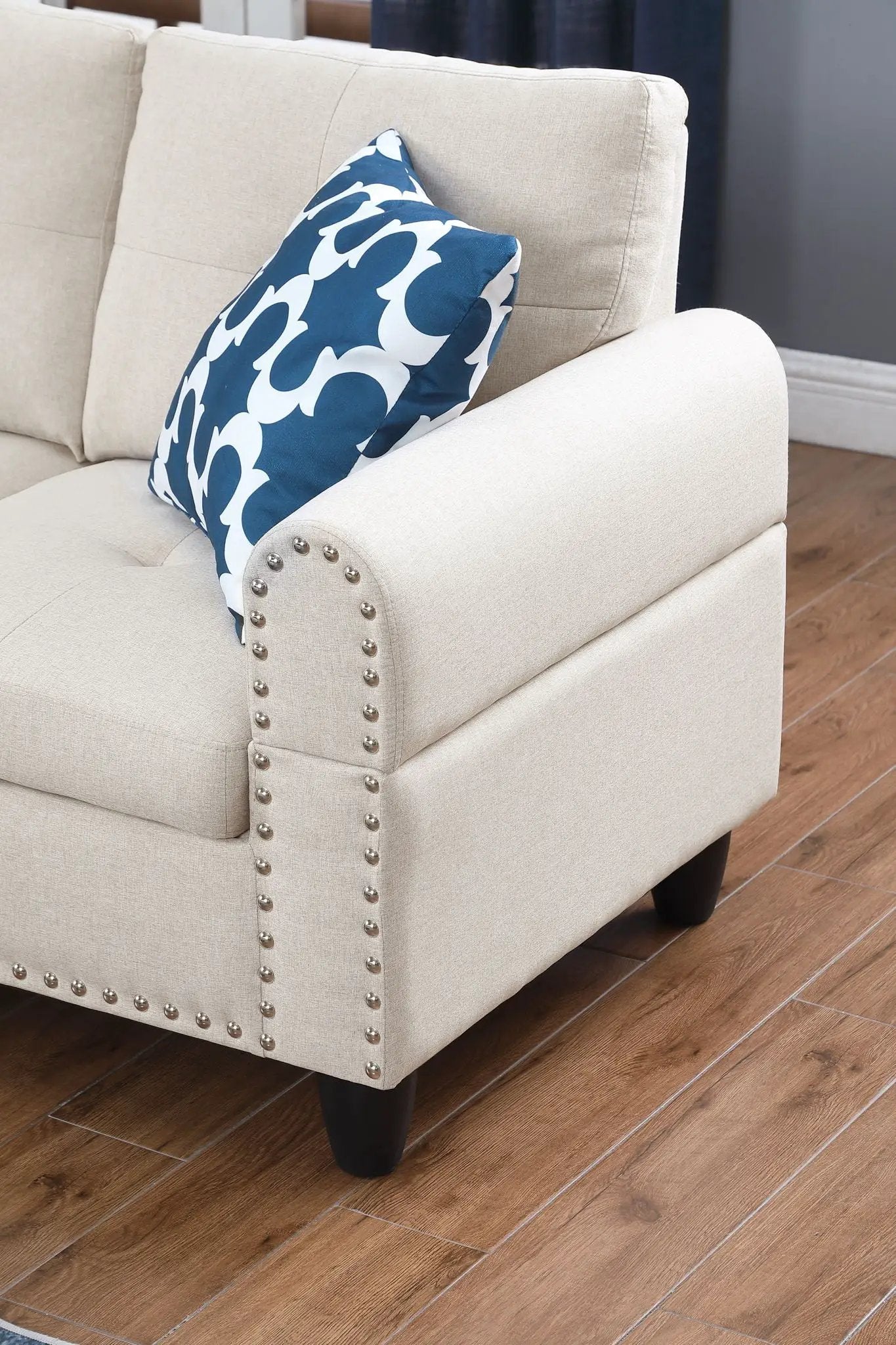 Alger - Wide Left Hand Facing Sofa & Chaise With Ottoman - Beige by Unique Piece Furniture
