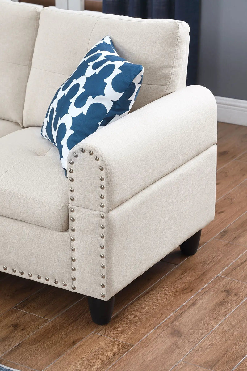 Alger - Wide Left Hand Facing Sofa & Chaise With Ottoman - Beige by HouseOfZazla