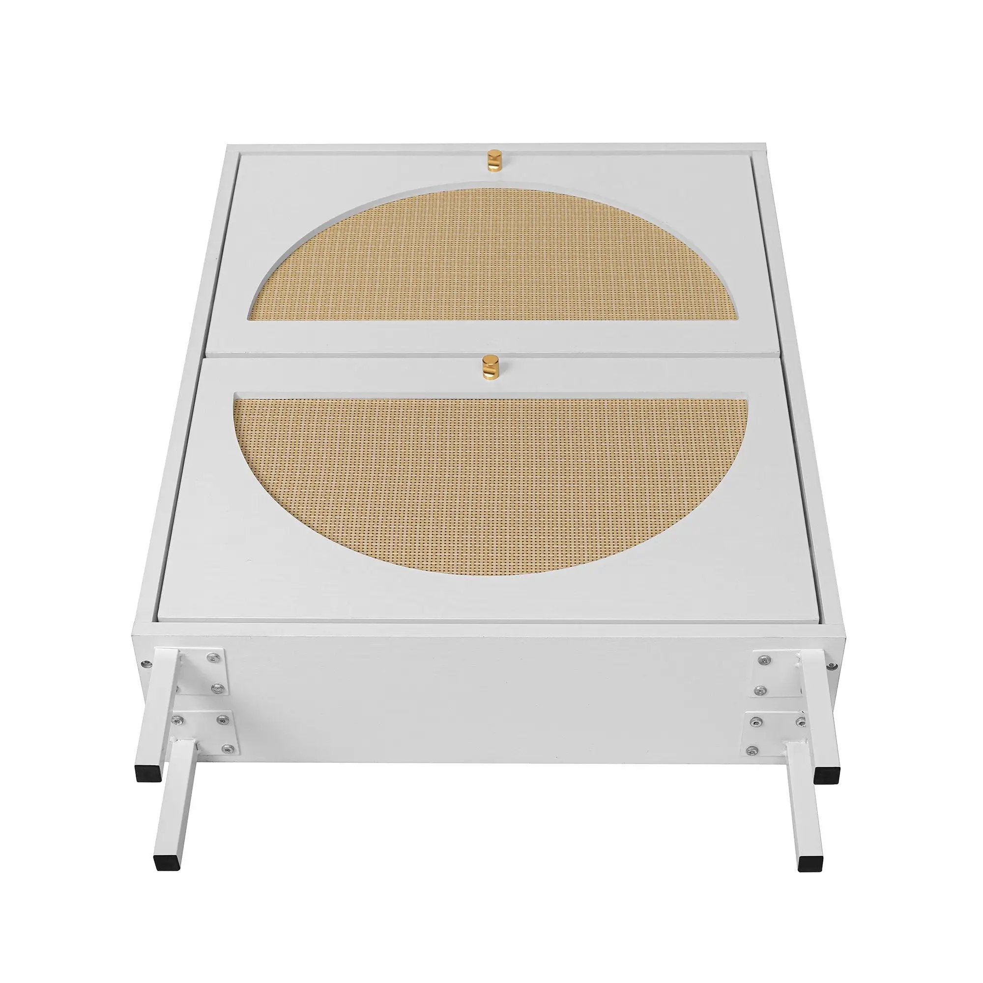 2 Door Shoe Rack, Rattan, Double Layer, Suitable For Living Room, Hallway - White by HouseOfZazla