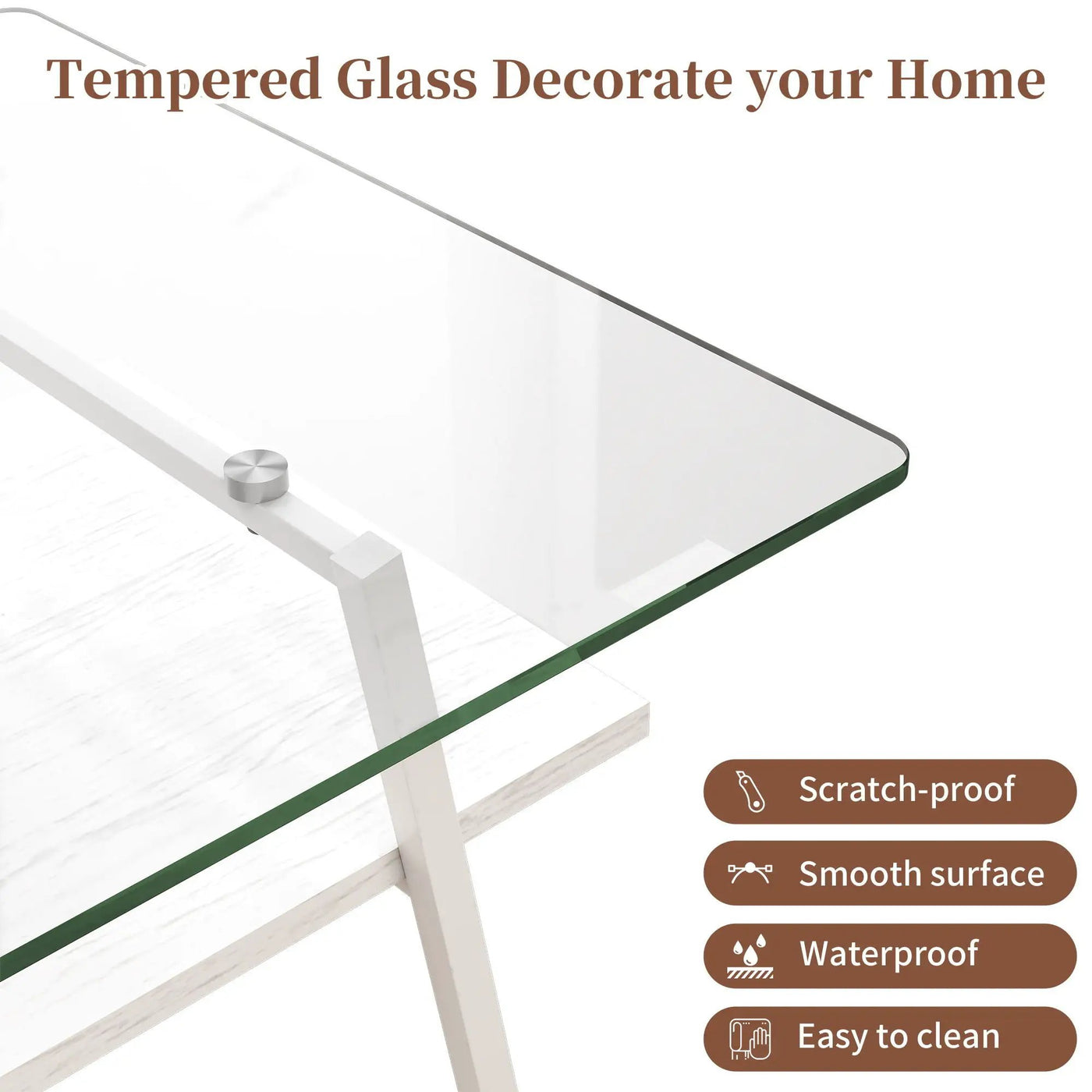 Rectangle Coffee Table, Tempered Glass Tabletop With Metal Legs, Modern Table For Living Room by HouseOfZazla