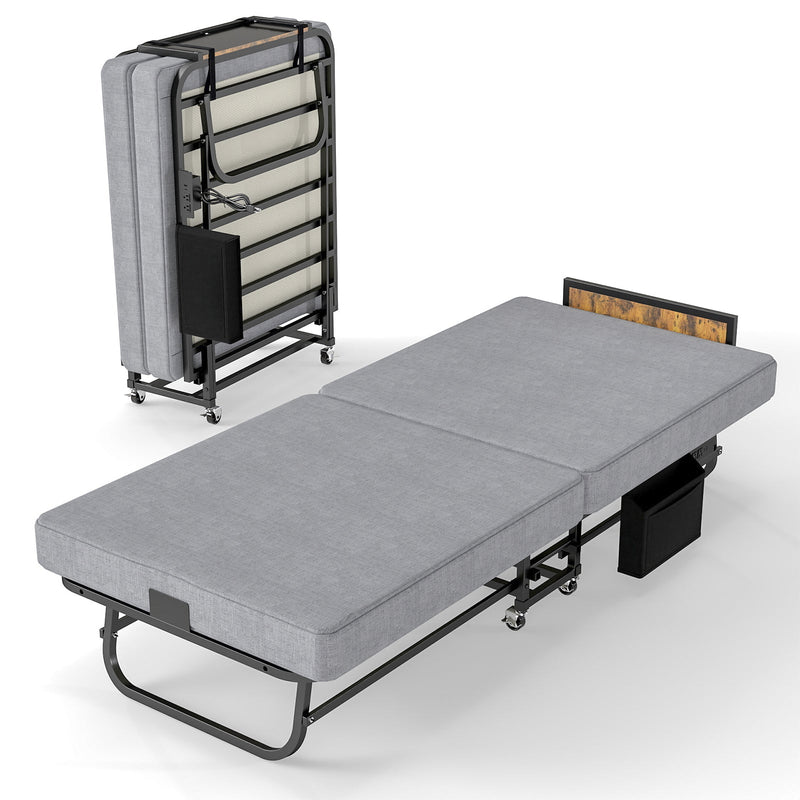 78"×31" Folding Bed with Headboard & USB Charging Station by HouseOfZazla