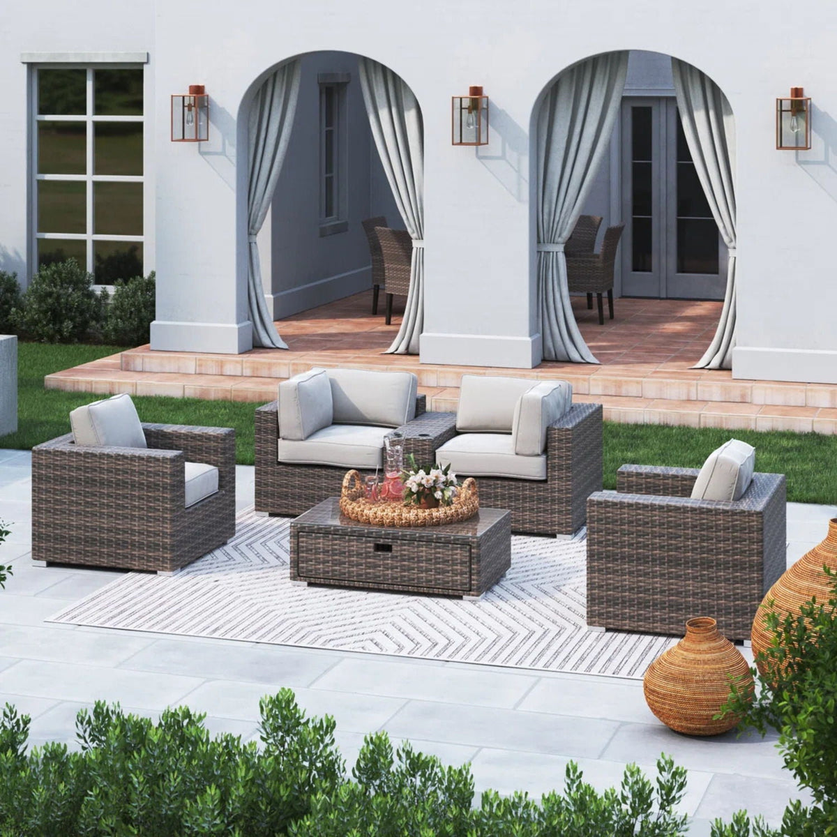 Wicker Seating Group Set With Table And Cushions, photo 37 of 40