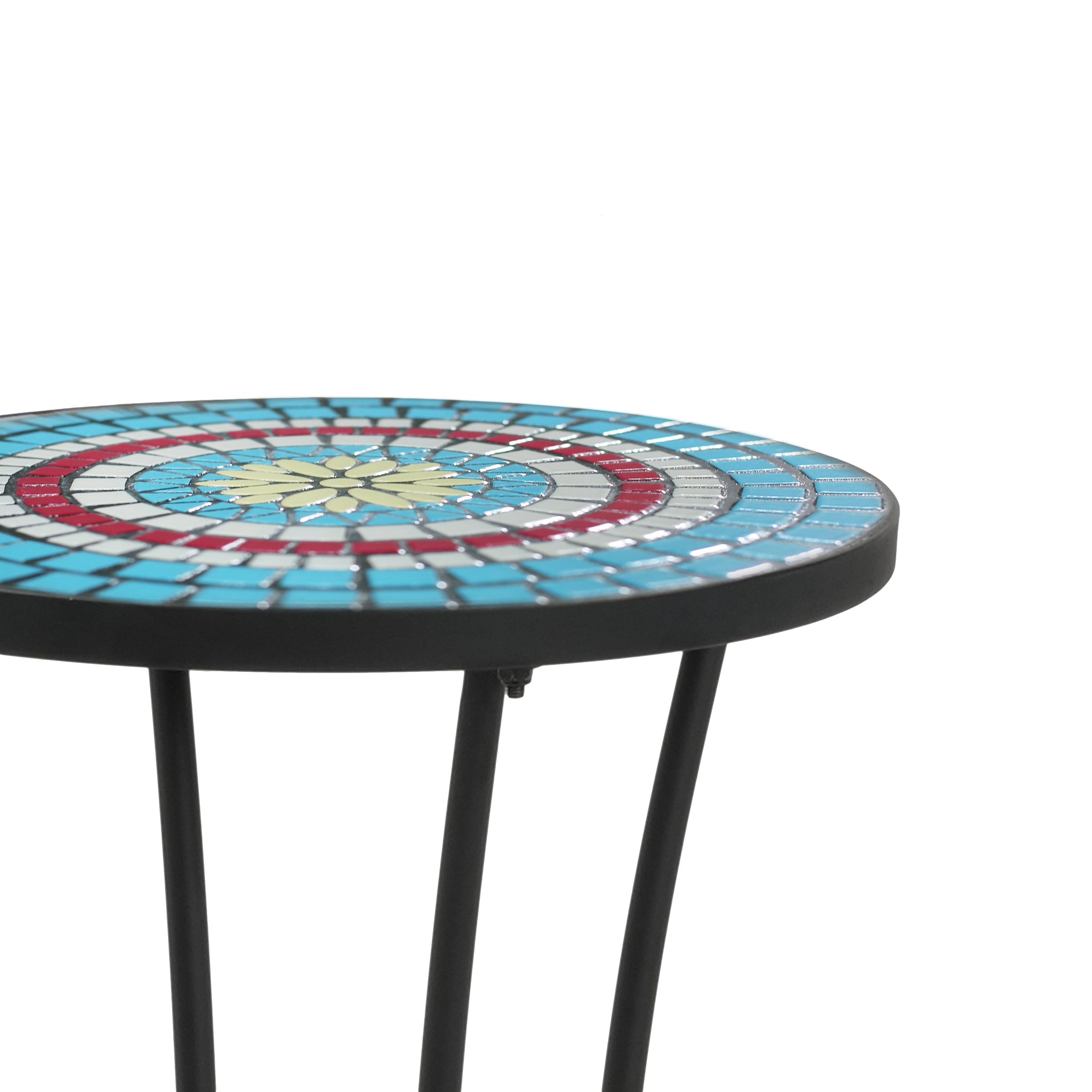 Patio Side Table with Shelf, Blue and Black by HouseOfZazla