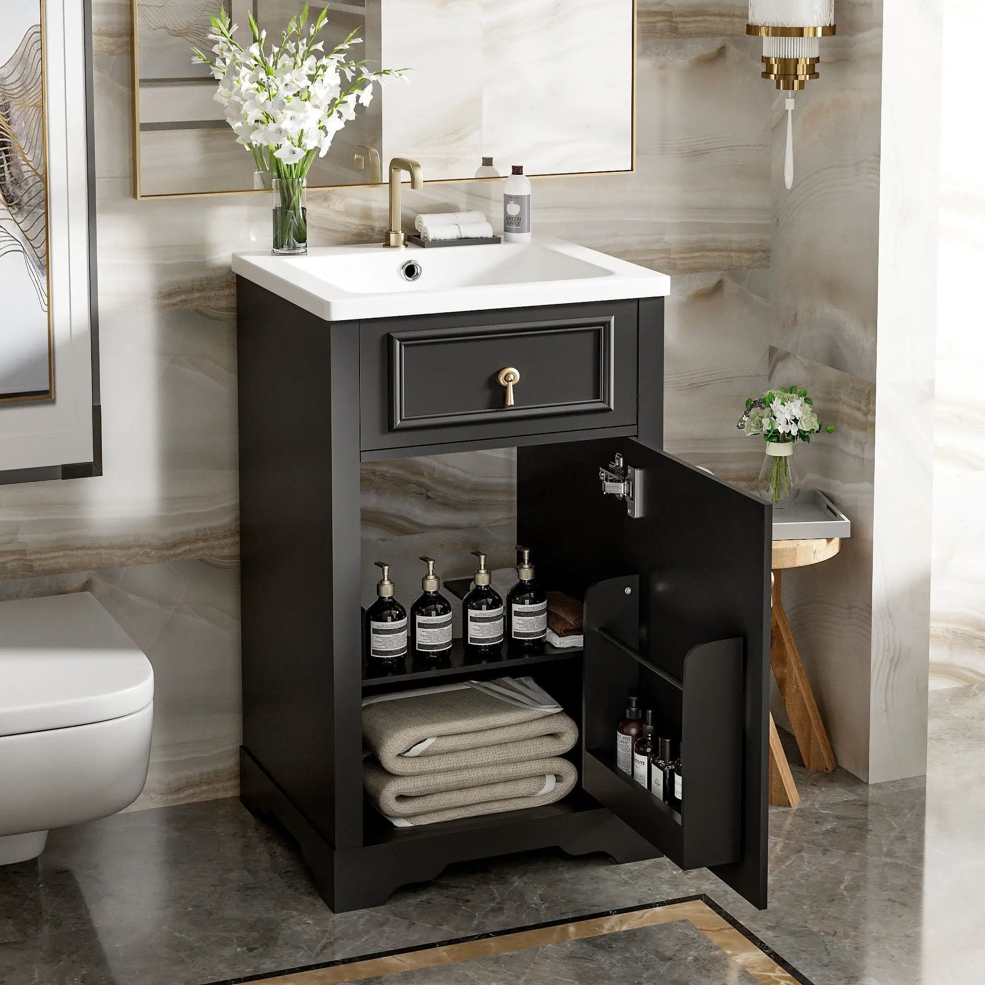 Elegant Bathroom Vanity With Ceramic Sink, Soft Close Door, Adjustable Shelf by Unique Piece Furniture