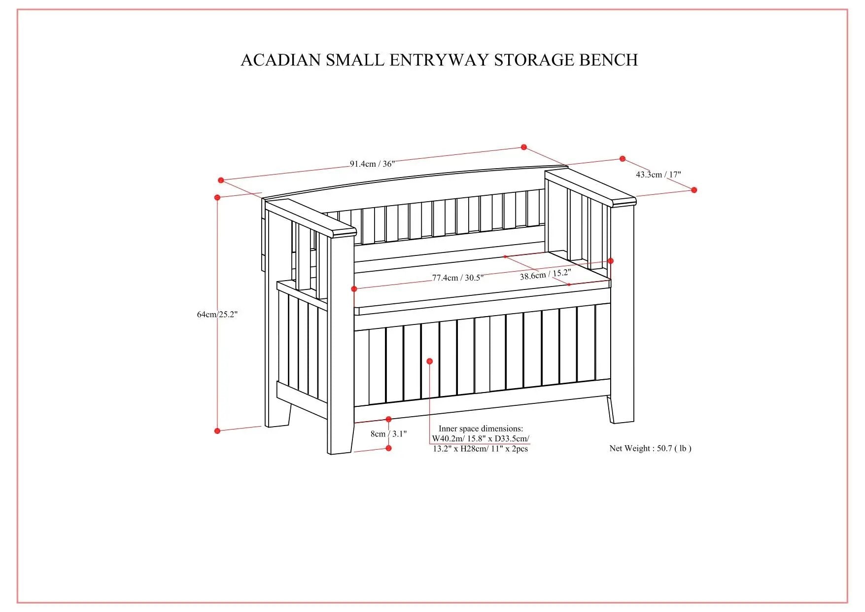 Acadian - Entryway Storage Bench, Handcrafted by HouseOfZazla