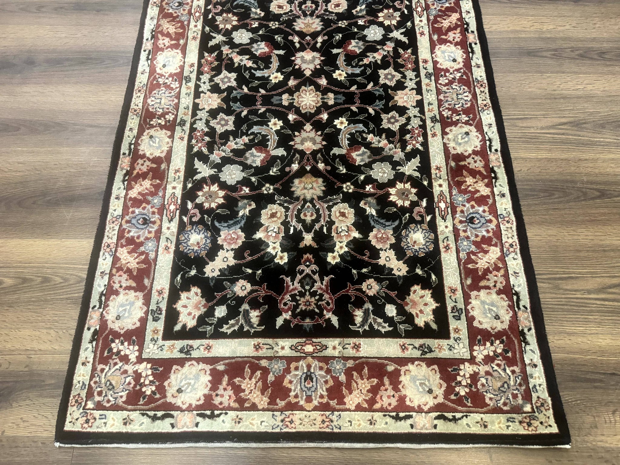 Black Sino Persian Rug 3x5, Wool with Silk Highlights, Floral, Fine 170 KPSI by Jewel Rugs