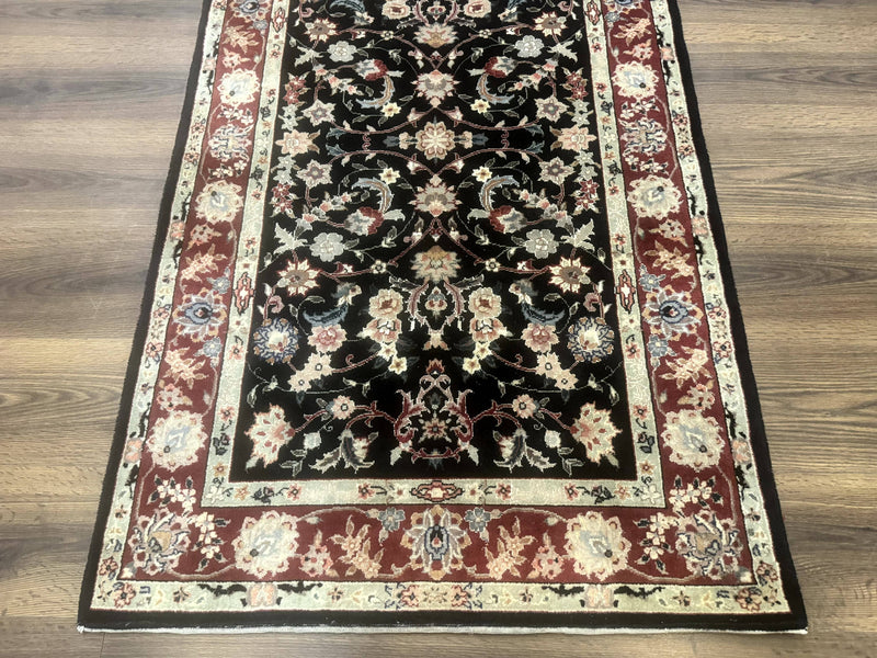 Black Sino Persian Rug 3x5, Wool with Silk Highlights, Floral, Fine 170 KPSI by Jewel Rugs