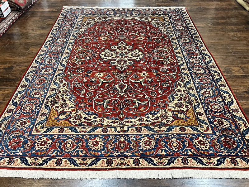 Red Persian Isfahan Rug 7x10 - Antique, Floral Medallion by Jewel Rugs