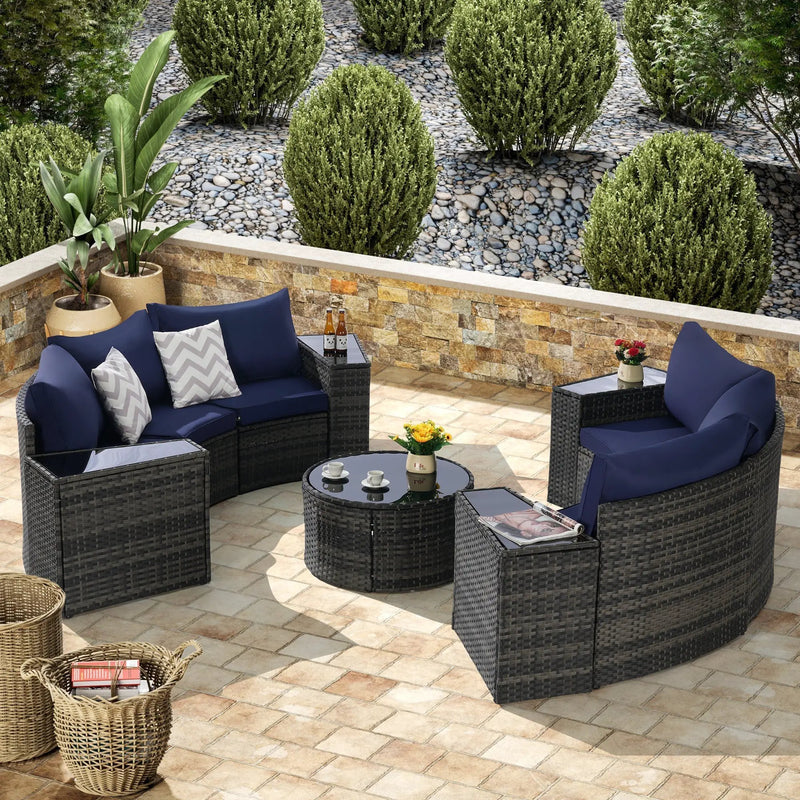 Outdoor Patio Furniture 11-Piece Half-Moon Sectional Round Patio Furniture Set by HouseOfZazla