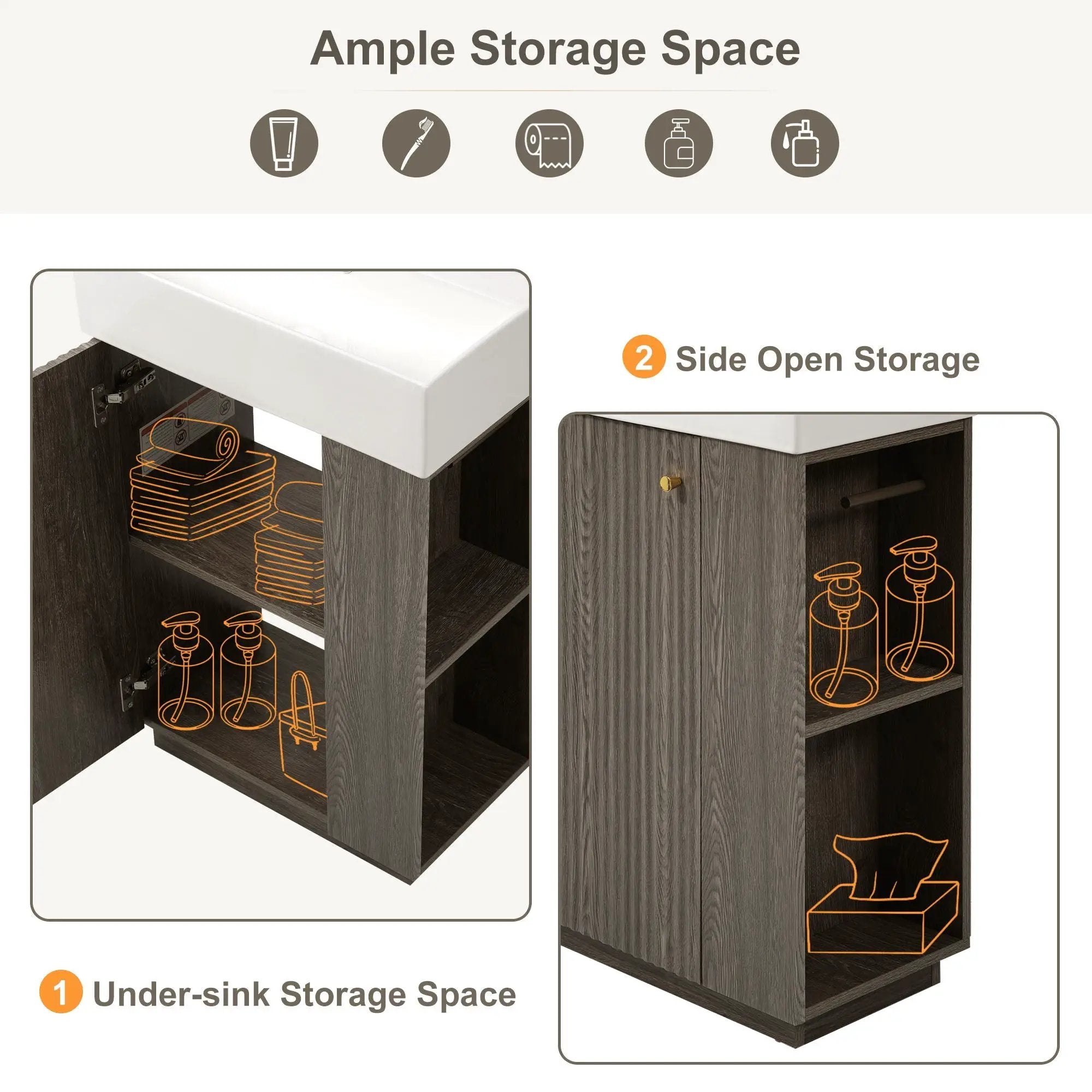 Bathroom Vanity With Sink, Freestanding Wood Grain Cabinet With Storage by Unique Piece Furniture