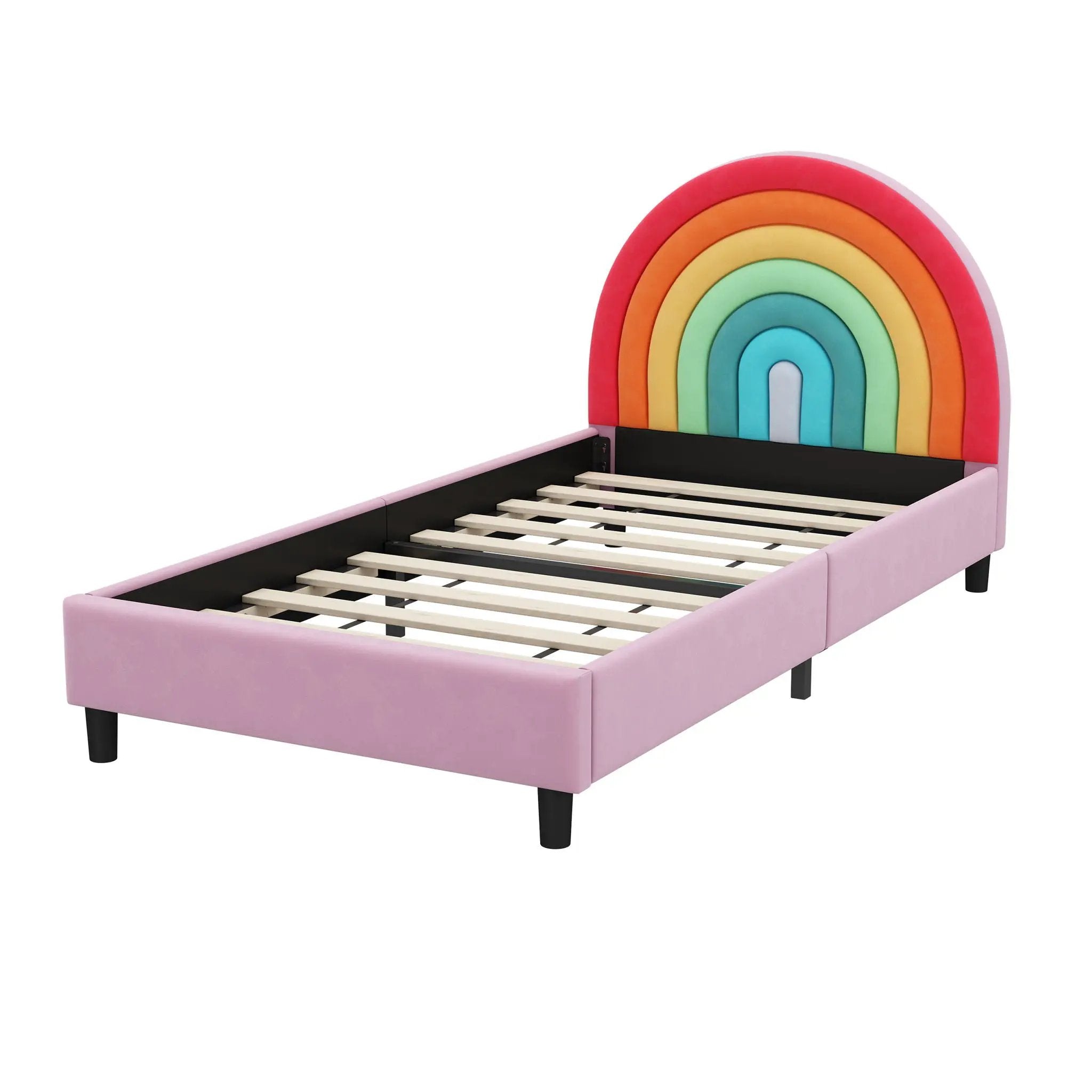 Rainbow Design Upholstered Twin Platform Bed Cute Style Princess Bed For Boys & Girls, Teens - Colorful / Pink by Unique Piece Furniture
