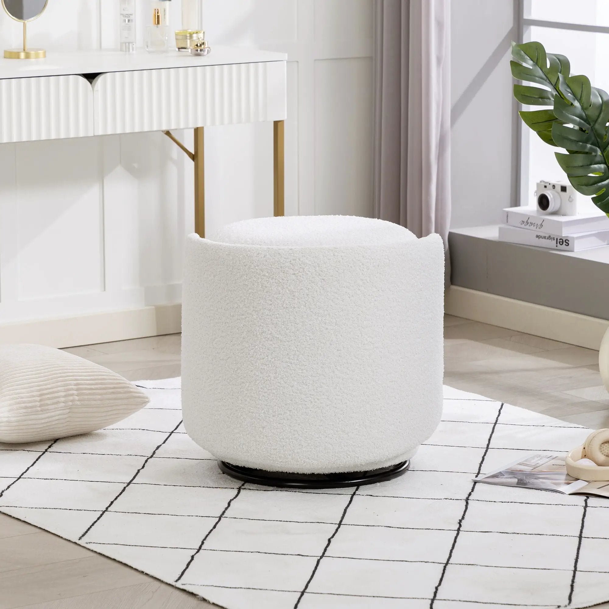 Barrel Chair & Built In Storage, 360° Swivel - Beige by HouseOfZazla
