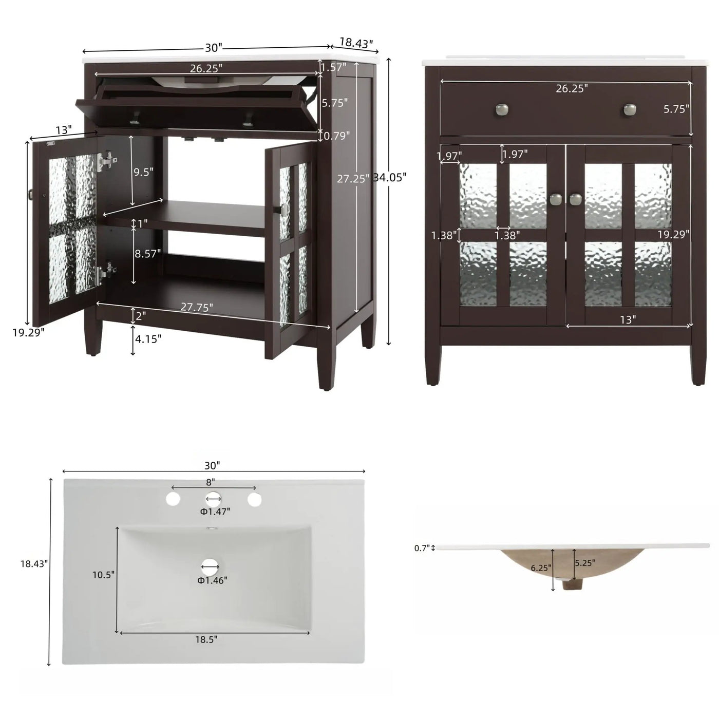 Bathroom Vanity With Ceramic Sink, Adjustable Shelf & Tip Out Tray by HouseOfZazla