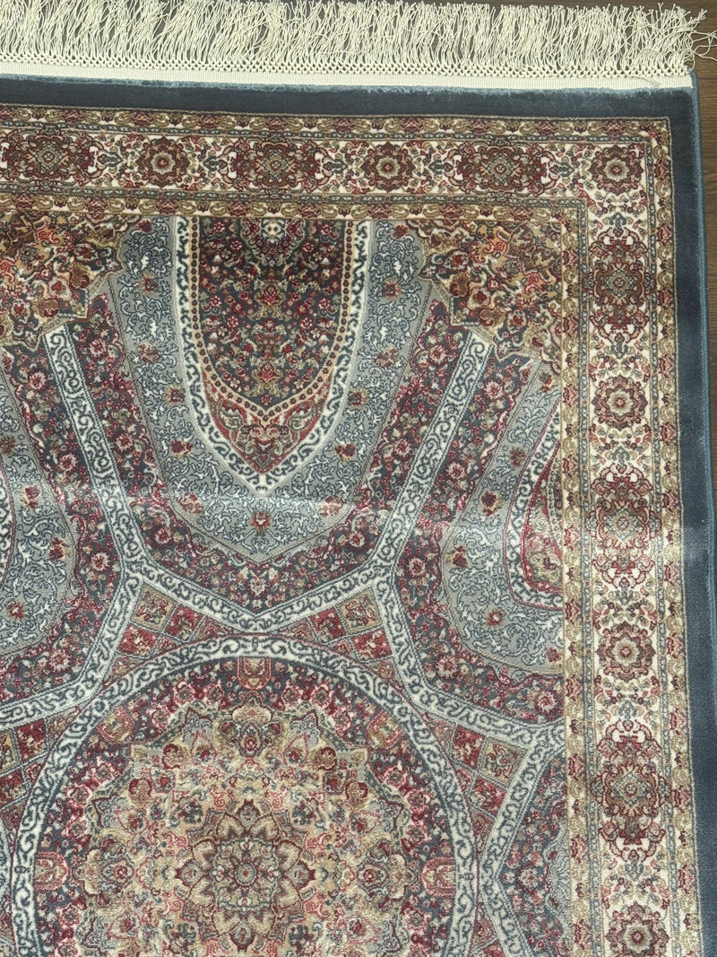 Turkish Silk Runner Rug 2.6 x 10, Light Blue Carpet, Bamboo Silk, New by Jewel Rugs