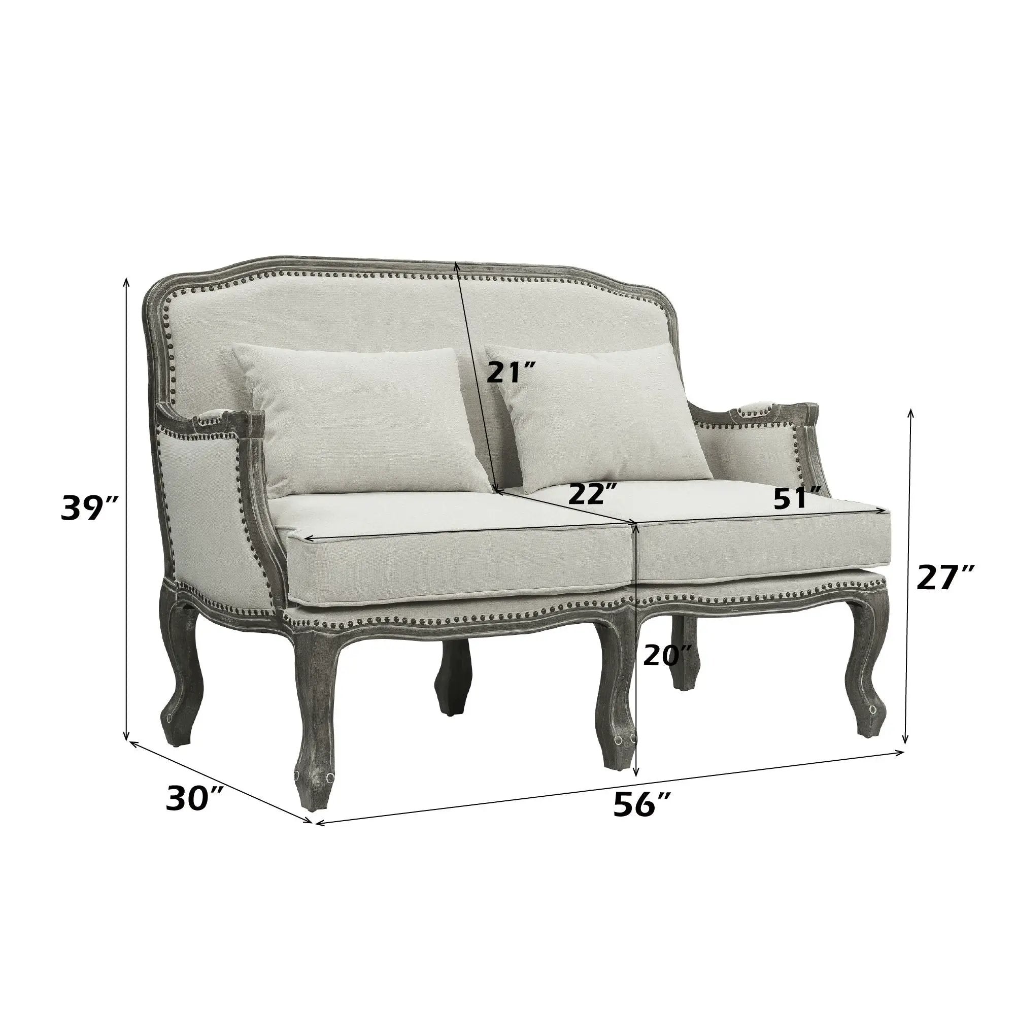 Tania - Loveseat With 2 Pillows - Cream Linen & Gray by Unique Piece Furniture
