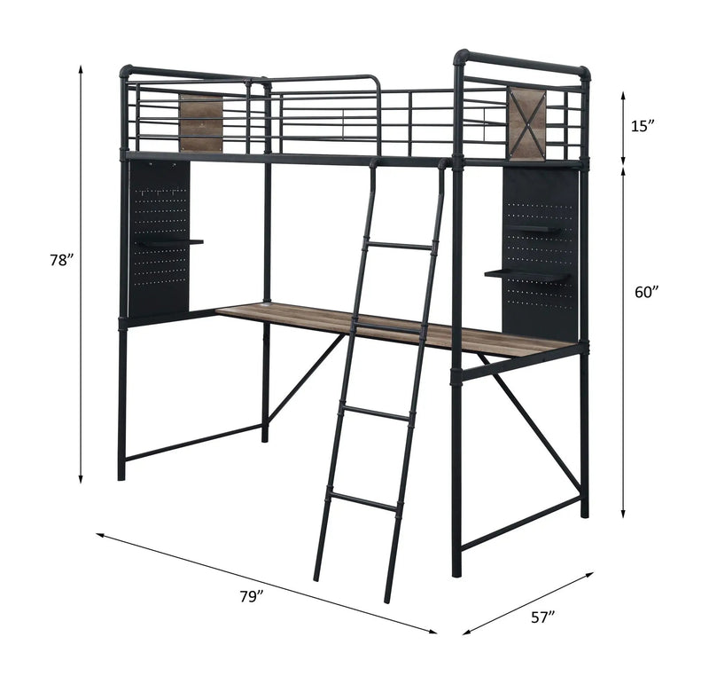 Cordelia - Twin Loft Bed With Desk - Antique Oak, Sandy Black & Dark Bronze Hand-Brushed by Unique Piece Furniture