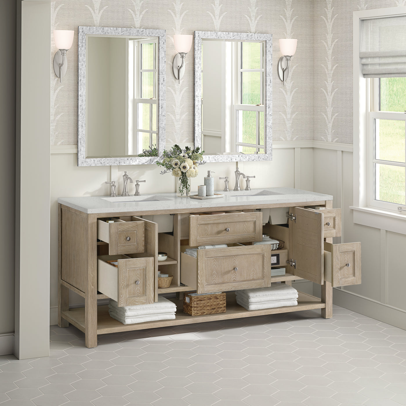 James Martin Breckenridge 72" Double Bathroom Vanity, Whitewashed Oak, view 30