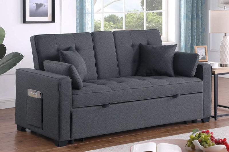 Cody II - Convertible Sleeper Loveseat With Cup Holder, Charging Ports and Pocket - Dark Gray by HouseOfZazla