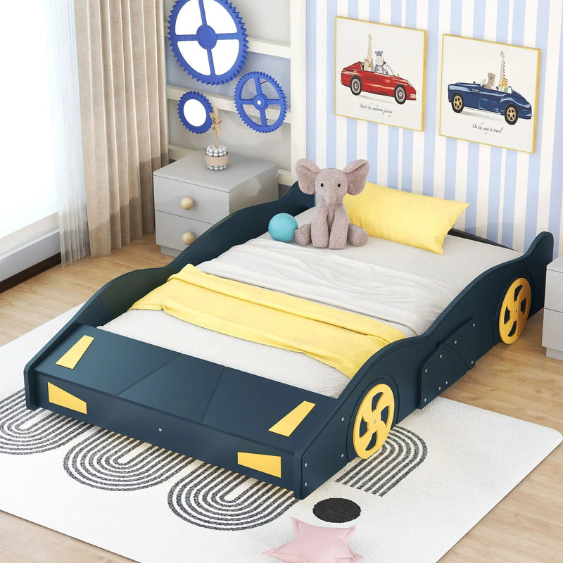Race Car Shaped Platform Bed With Wheels And Storage by Unique Piece Furniture
