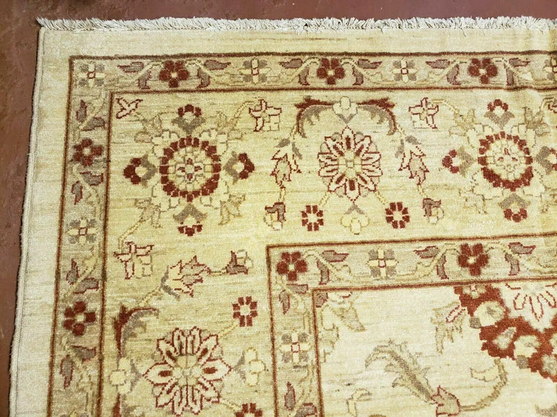 Oushak Rug 10x14 Neutral Colors Handmade Peshawar Wool Carpet Oatmeal Beige by Jewel Rugs