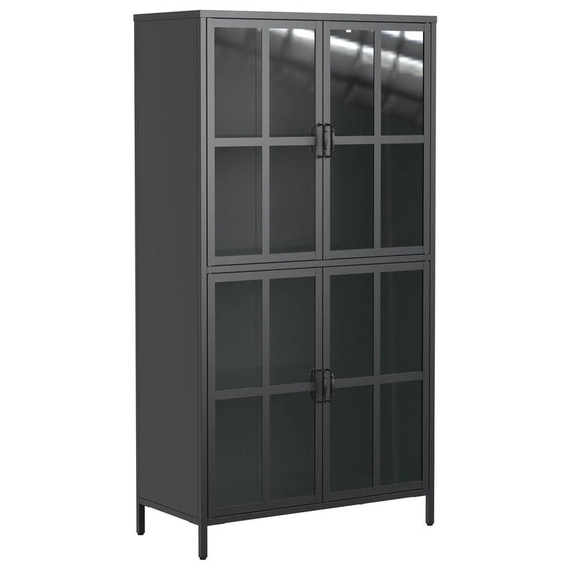 Premium Metal Storage Cabinet With Tempered Glass Doors, Adjustable Shelves, And Anti Tipping Device - Black by Unique Piece Furniture
