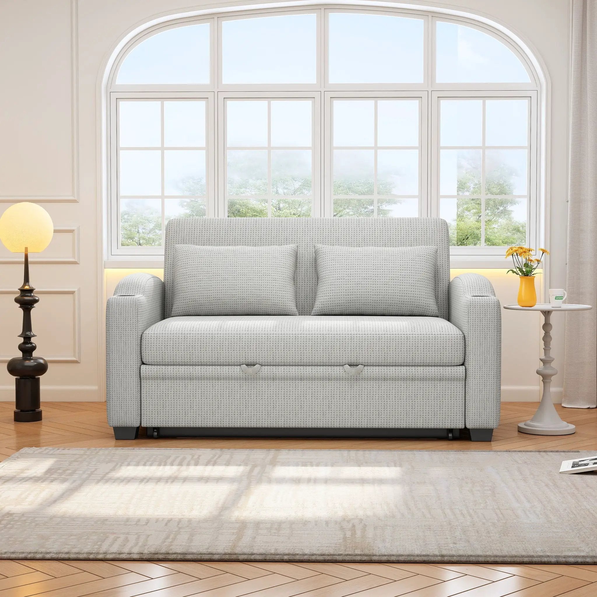 Pull Out Loveseat Sofa With Adjsutable Backrest, 2 Pillows, Cup Holders, USB Ports For Living Room by HouseOfZazla