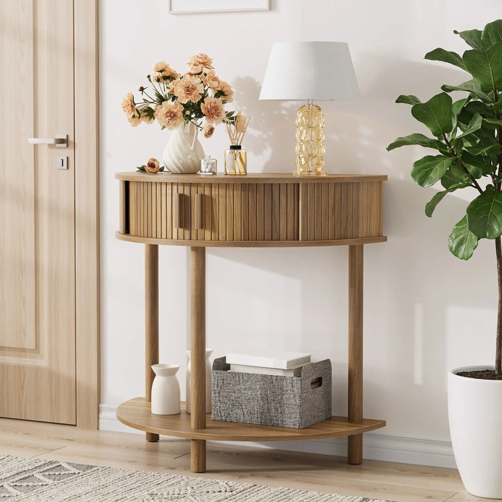 Half Moon Console Table For Living Room - Walnut by Unique Piece Furniture