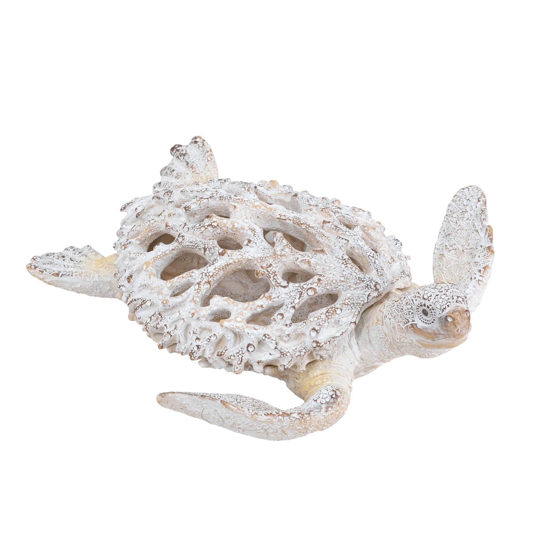 13.2x12.2x3.9' Decorative Polyresin Turtle Statue with White Coral Reef Design by HouseOfZazla