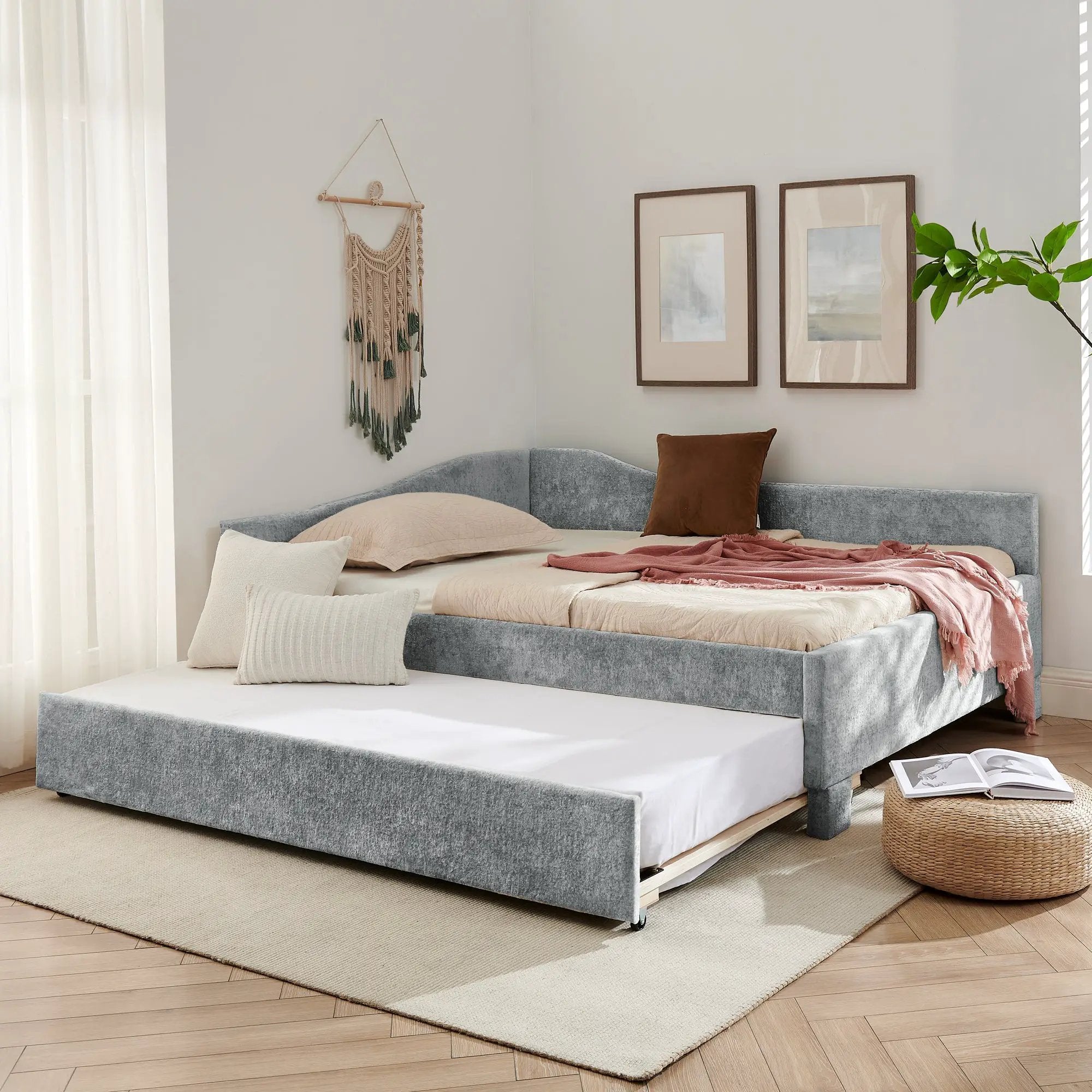 Full Size Curved Round Edge Padded Backrest Daybed by HouseOfZazla