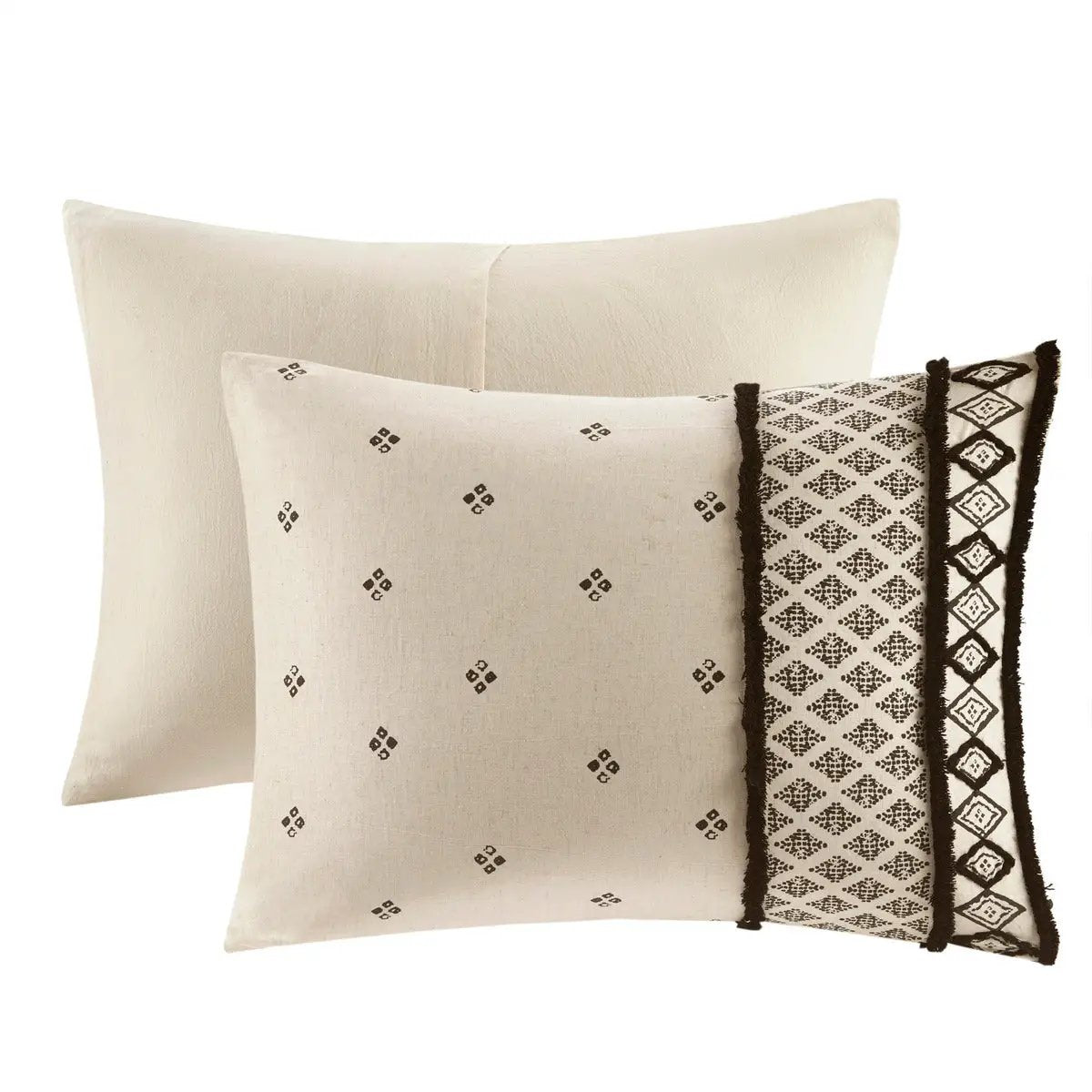 3 Piece Cotton and Flax Linen Blend Comforter Set Natural Full/Queen by HouseOfZazla