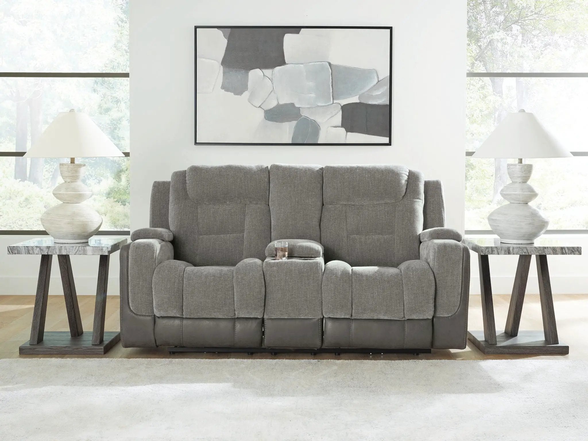 Mixed Motion - Power Reclining Loveseat With Console / Adjustable Headrest by Unique Piece Furniture