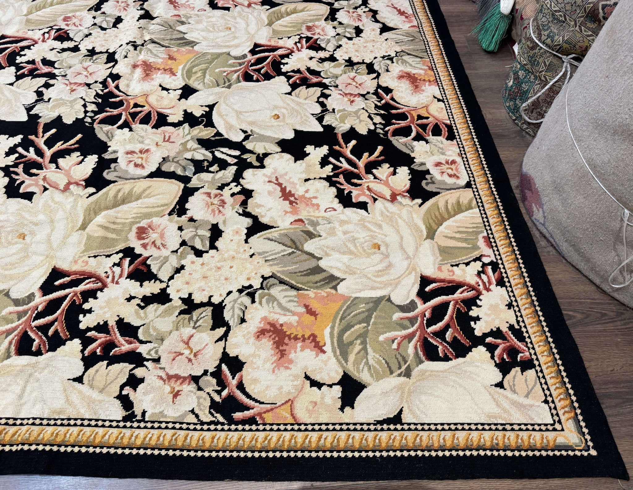 Palace Size Needlepoint Rug 13x17, Extra Large Wool Floral Handmade Carpet, European Design, Botanical by Jewel Rugs