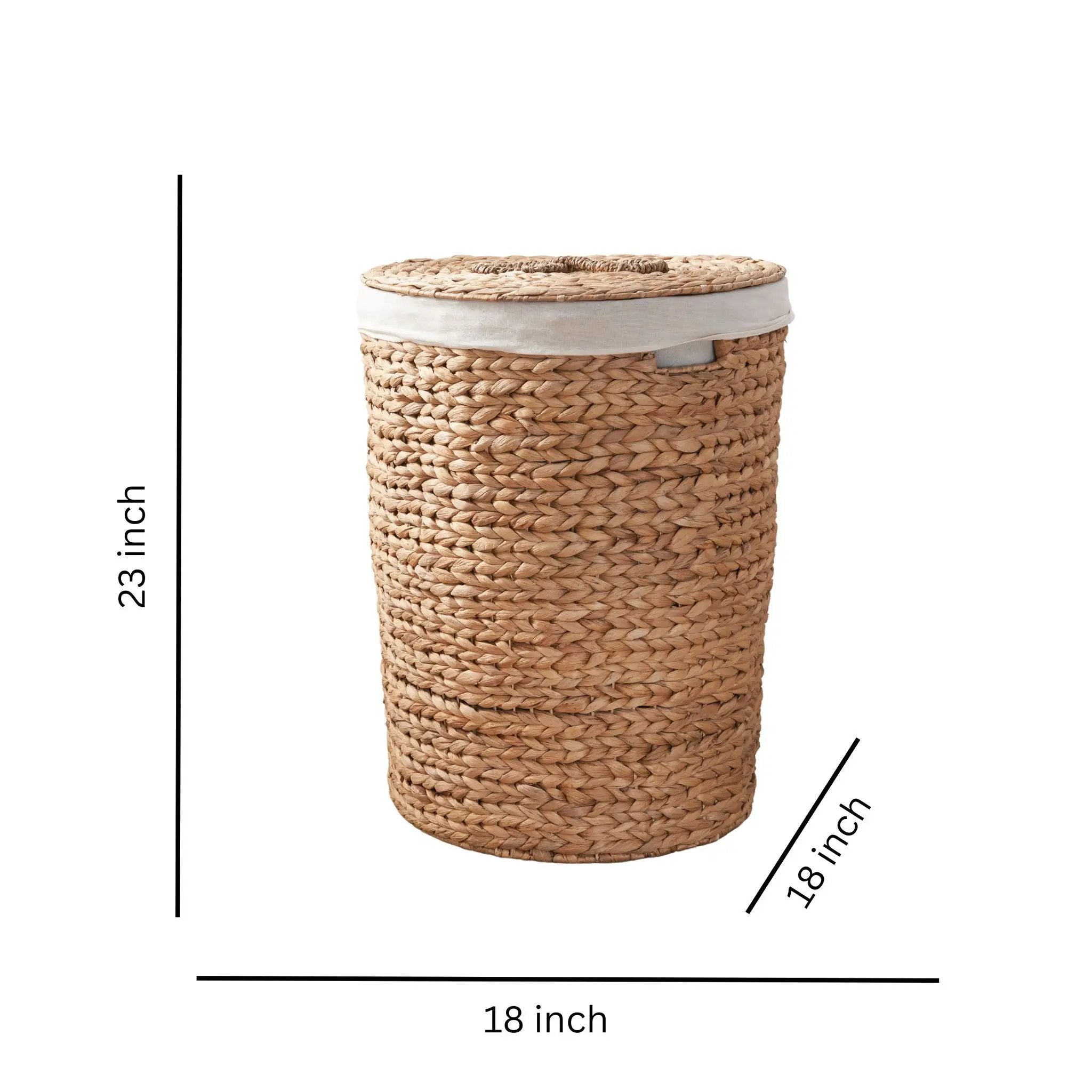 Ludmilla Round Tall Water Hyacinth Woven Wicker Laundry Hamper With Lid - For Clothes, Toys And Book Storage With Removable Liner - 18" X 18" X 23" - Natural Brown by HouseOfZazla