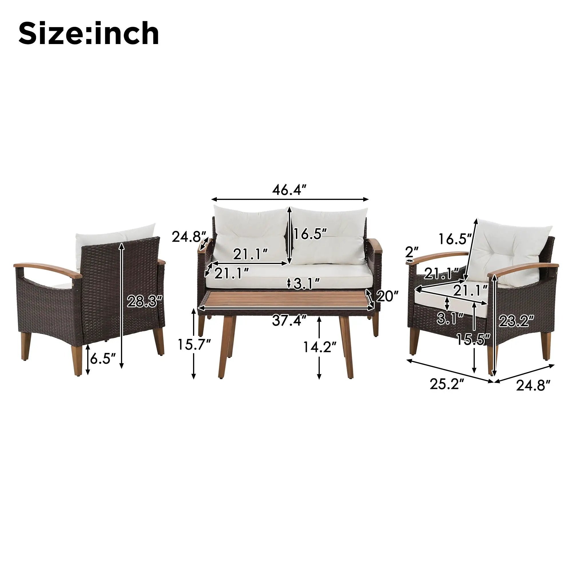 4 Piece Garden Furniture, Patio Seating Set by Unique Piece Furniture